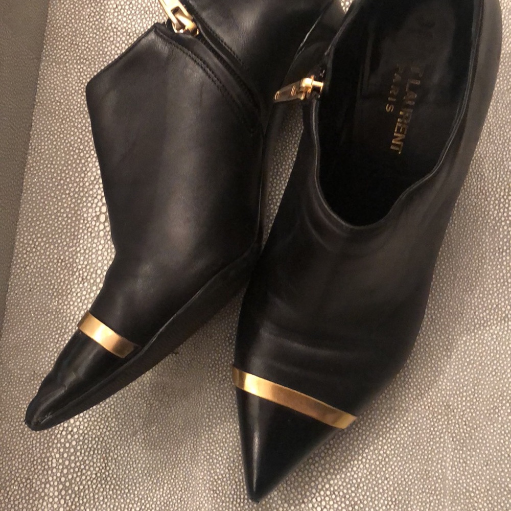 YSL Yves Saint Laurent Black Gold Leather Booties Size 38,heel 2.5 - Picture 8 of 9